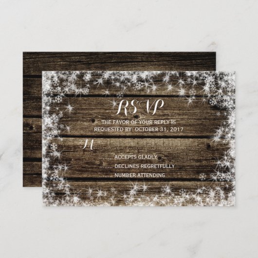 Frost Bite Barn Wood Rustieke Winter Wedding RSVP (Voorkant / Achterkant)
