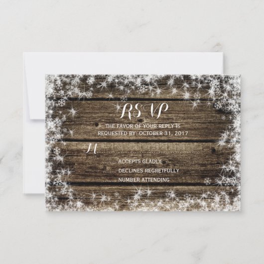 Frost Bite Barn Wood Rustieke Winter Wedding RSVP Kaartje (Voorkant)