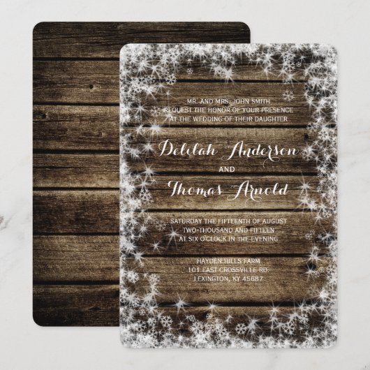 Frost Bite Barn Wood Winter Weduwen Uitnodiging (Voorkant / Achterkant)