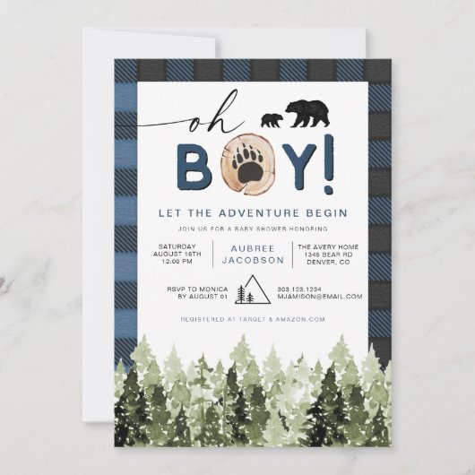 FROST Blue Flannel Pine Lumberjack Boy Baby shower Kaart (Voorkant)