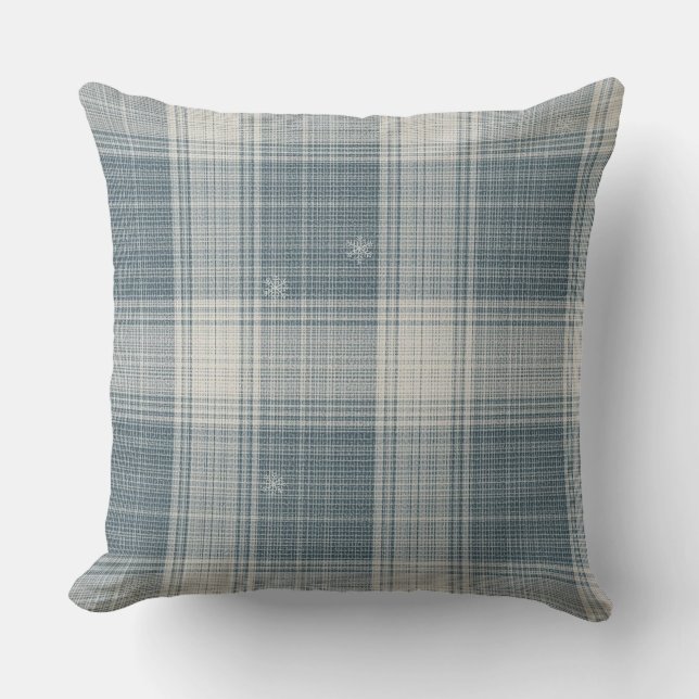 Frost Blue Nordic Plaid Snowflake Throw Pillow Kussen (Voorkant)
