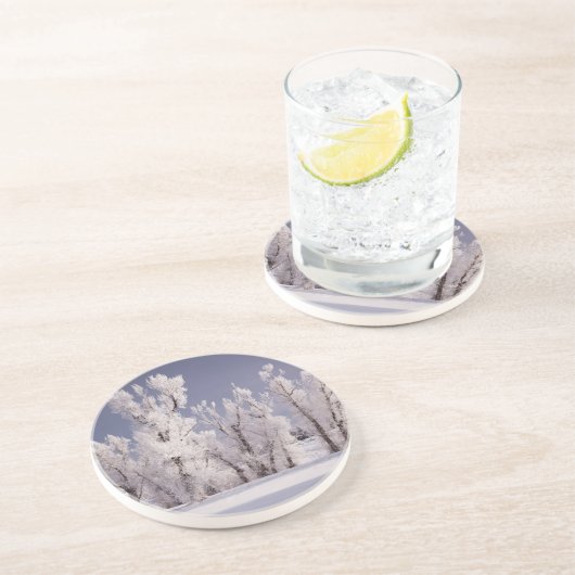 Frost Covered Trees and Fence, Colorado Zandsteen Onderzetter (Zijkant)