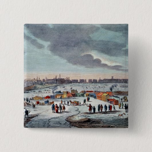 Frost Fair op de Theems bij de tempel Vierkante Button 5,1 Cm (Voorkant)