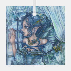 Frost Fairy Meisje's Uitzicht van een Sapphire Win Glas Ornament