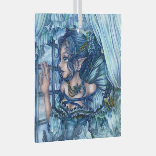 Frost Fairy Meisje's Uitzicht van een Sapphire Win Glas Ornament (Voorkant Rechts)