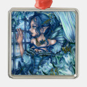 Frost Fairy Meisje's Uitzicht van een Sapphire Win Metalen Ornament (Voorkant)