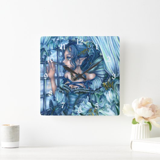 Frost Fairy Meisje's Uitzicht van een Sapphire Win Vierkante Klok (Huis)