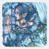 Frost Fairy Meisje's Uitzicht van een Sapphire Win Vierkante Sticker (Voorkant)