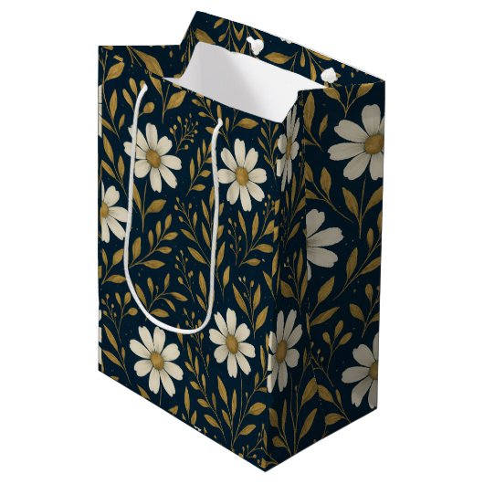 Frost & Gold Daisies Geschenktas Medium Cadeauzakje (Voorkant Gekanteld)