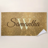 Frost Gold Glitter Script Monogram Girly Strandlaken (Voorkant)