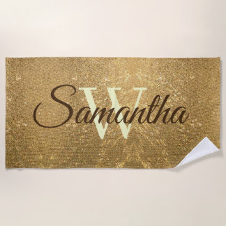 Frost Gold Glitter Script Monogram Girly Strandlaken