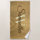 Frost Gold Glitter Script Monogram Girly Strandlaken (Voorkant)