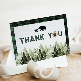 FROST Green Flannel Bear Pine Tree Thank You Card