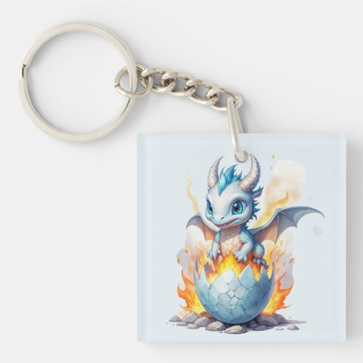 Frost Hatched Blue Dragon Acryl Sleutelhanger (voorkant)