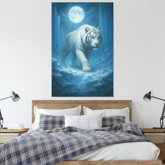 Frost King White Tiger – Majestic Icy Guardian Wa Canvas Afdruk (Insitu (Slaapkamer))