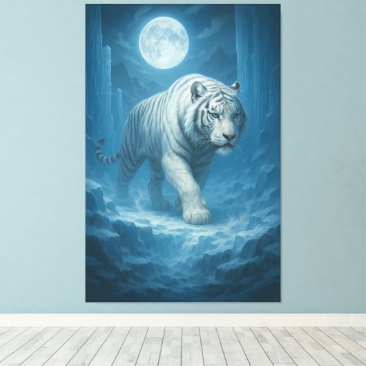 Frost King White Tiger – Majestic Icy Guardian Wa Canvas Afdruk (Insitu (Houten vloer))