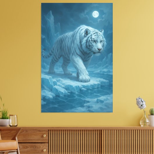 Frost King White Tiger – Majestic Icy Guardian Wal Canvas Afdruk (Insitu (Woonkamer))