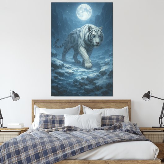 Frost King White Tiger – Majestic Icy Guardian Wal Canvas Afdruk (Insitu (Slaapkamer))