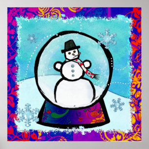 Frost Man Snow Wereldbol Folk Art Poster
