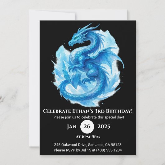 Frost Spiral Dragon Birthday Invitation Kaart (Voorkant)
