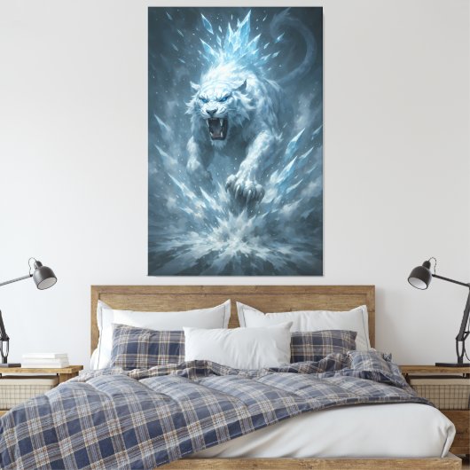 Frost White Tiger – Emperor of the Frozen Realm – Canvas Afdruk (Insitu (Slaapkamer))