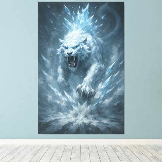 Frost White Tiger – Emperor of the Frozen Realm – Canvas Afdruk (Insitu (Houten vloer))