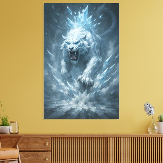 Frost White Tiger – Emperor of the Frozen Realm – Canvas Afdruk (Insitu (Woonkamer))