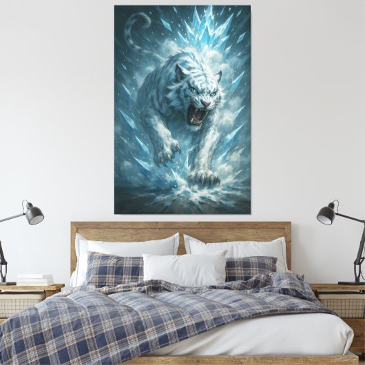 Frost White Tiger – Emperor of the Frozen Realm – Canvas Afdruk (Insitu (Slaapkamer))