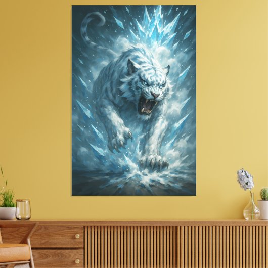 Frost White Tiger – Emperor of the Frozen Realm – Canvas Afdruk (Insitu (Woonkamer))