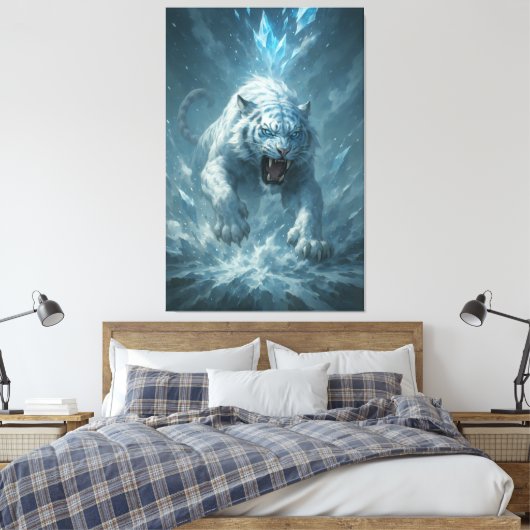 Frost White Tiger – Emperor of the Frozen Realm – Canvas Afdruk (Insitu (Slaapkamer))