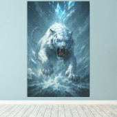 Frost White Tiger – Emperor of the Frozen Realm – Canvas Afdruk (Insitu (Houten vloer))
