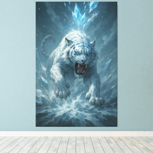 Frost White Tiger – Emperor of the Frozen Realm – Canvas Afdruk (Insitu (Houten vloer))