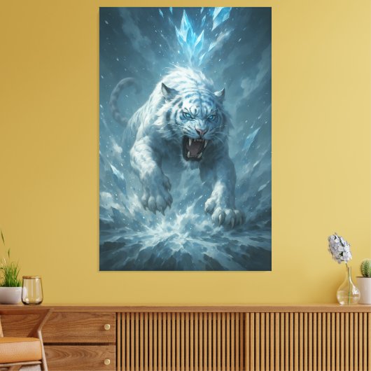 Frost White Tiger – Emperor of the Frozen Realm – Canvas Afdruk (Insitu (Woonkamer))