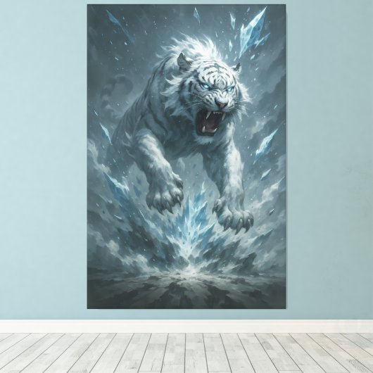 Frost White Tiger – Emperor of the Frozen Realm – Canvas Afdruk (Insitu (Houten vloer))