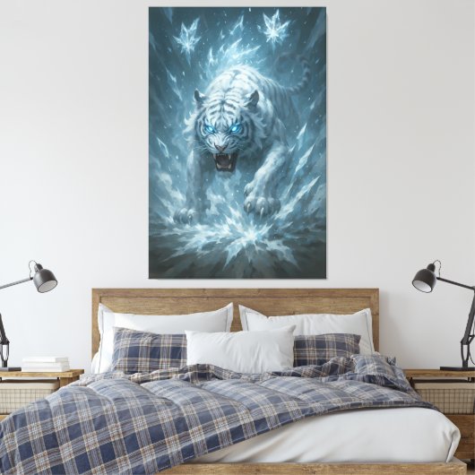 Frost White Tiger – Emperor of the Frozen Realm – Canvas Afdruk (Insitu (Slaapkamer))