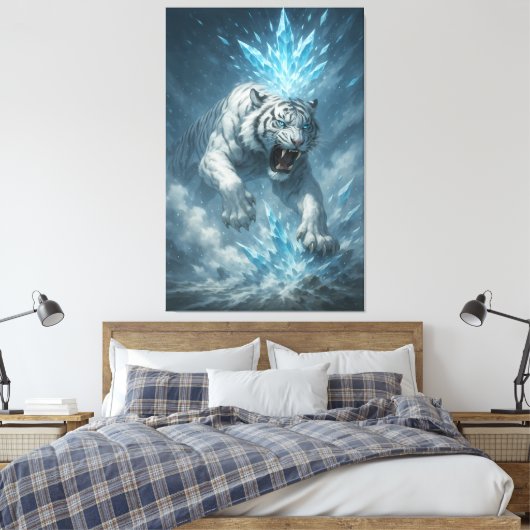 Frost White Tiger – Emperor of the Frozen Realm – Canvas Afdruk (Insitu (Slaapkamer))