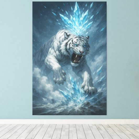 Frost White Tiger – Emperor of the Frozen Realm – Canvas Afdruk (Insitu (Houten vloer))