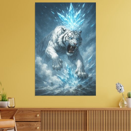 Frost White Tiger – Emperor of the Frozen Realm – Canvas Afdruk (Insitu (Woonkamer))