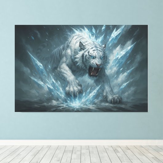 Frost White Tiger – Emperor of the Frozen Realm – Canvas Afdruk (Insitu (Houten vloer))