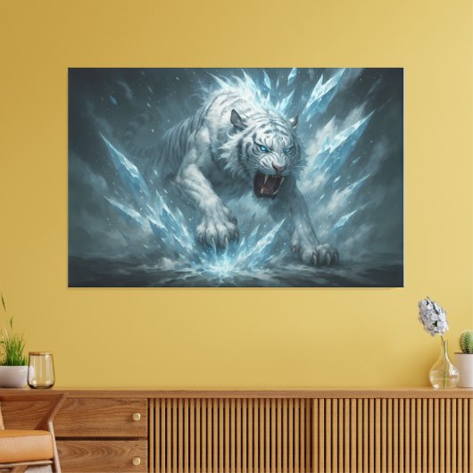 Frost White Tiger – Emperor of the Frozen Realm – Canvas Afdruk (Insitu (Woonkamer))