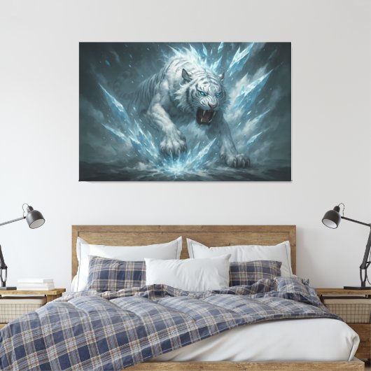 Frost White Tiger – Emperor of the Frozen Realm – Canvas Afdruk (Insitu (Slaapkamer))