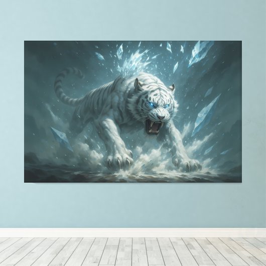 Frost White Tiger – Emperor of the Frozen Realm – Canvas Afdruk (Insitu (Houten vloer))