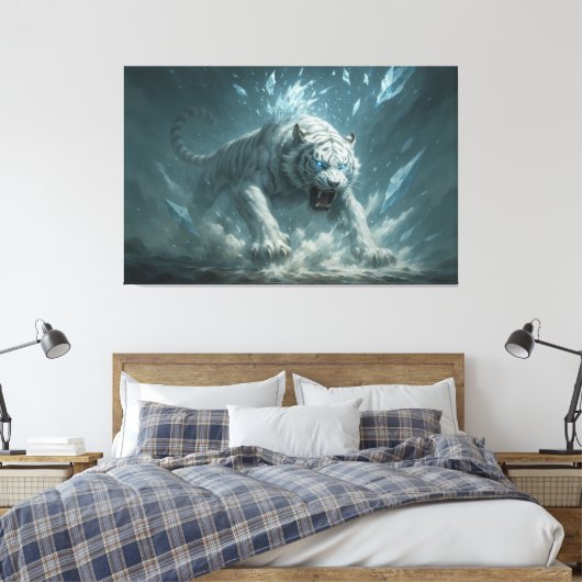 Frost White Tiger – Emperor of the Frozen Realm – Canvas Afdruk (Insitu (Slaapkamer))