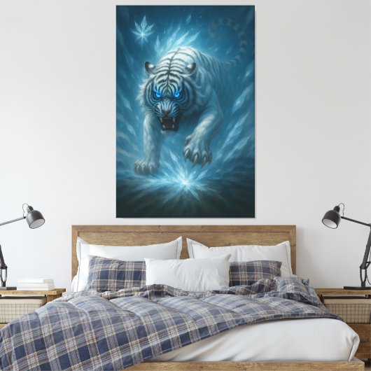 Frost White Tiger – Emperor of the Frozen Realm – Canvas Afdruk (Insitu (Slaapkamer))