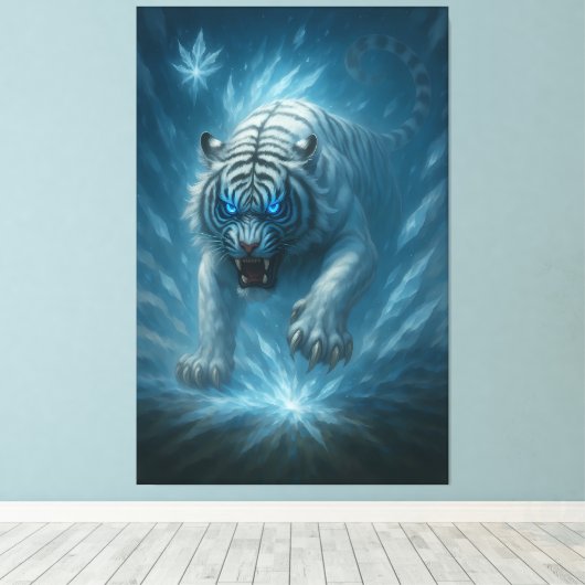Frost White Tiger – Emperor of the Frozen Realm – Canvas Afdruk (Insitu (Houten vloer))