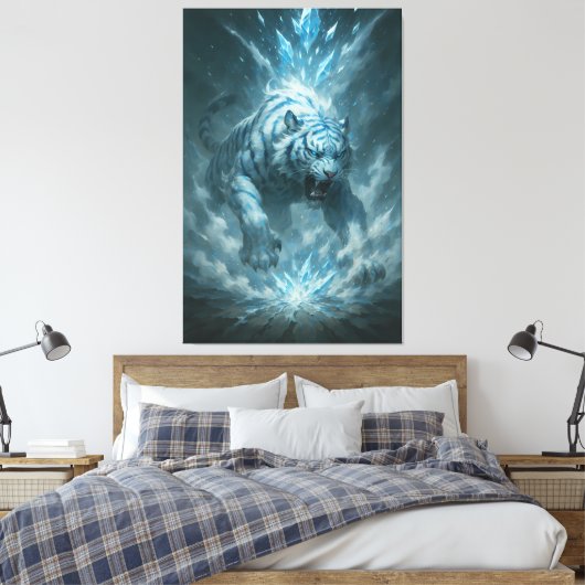 Frost White Tiger – Emperor of the Frozen Realm – Canvas Afdruk (Insitu (Slaapkamer))