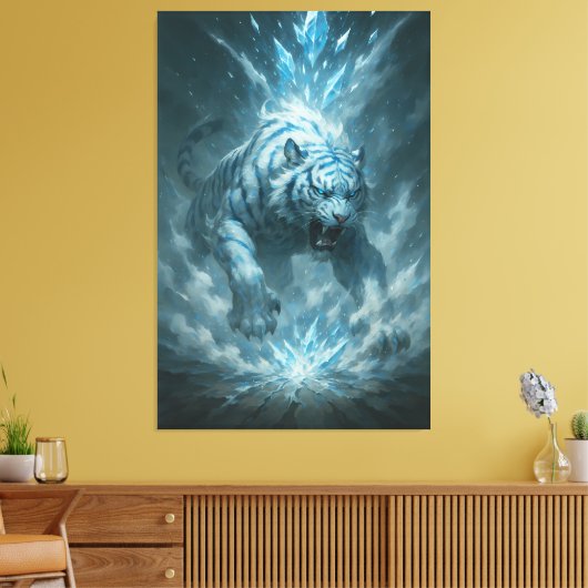 Frost White Tiger – Emperor of the Frozen Realm – Canvas Afdruk (Insitu (Woonkamer))
