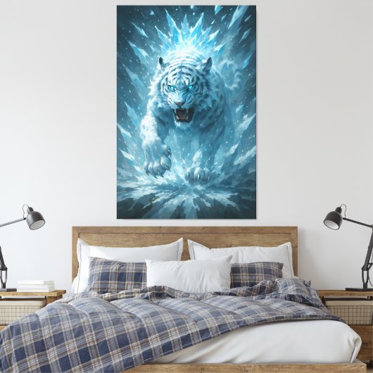 Frost White Tiger – Emperor of the Frozen Realm – Canvas Afdruk (Insitu (Slaapkamer))