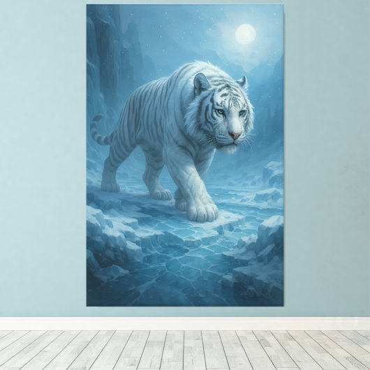 Frost White Tiger | Emperor of the Frozen Realm –  Canvas Afdruk (Insitu (Houten vloer))