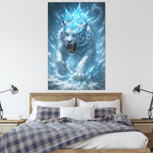 Frost White Tiger – Emperor of the Frozen Realm – Canvas Afdruk (Insitu (Slaapkamer))